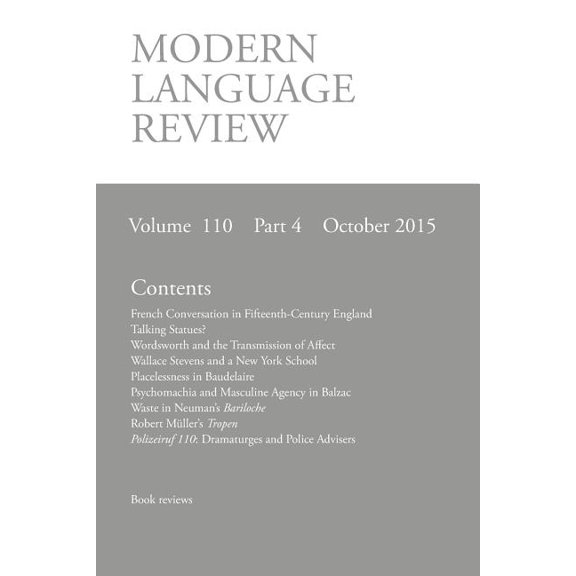 Modern Language Review (110: 4) October 2015 (Paperback)