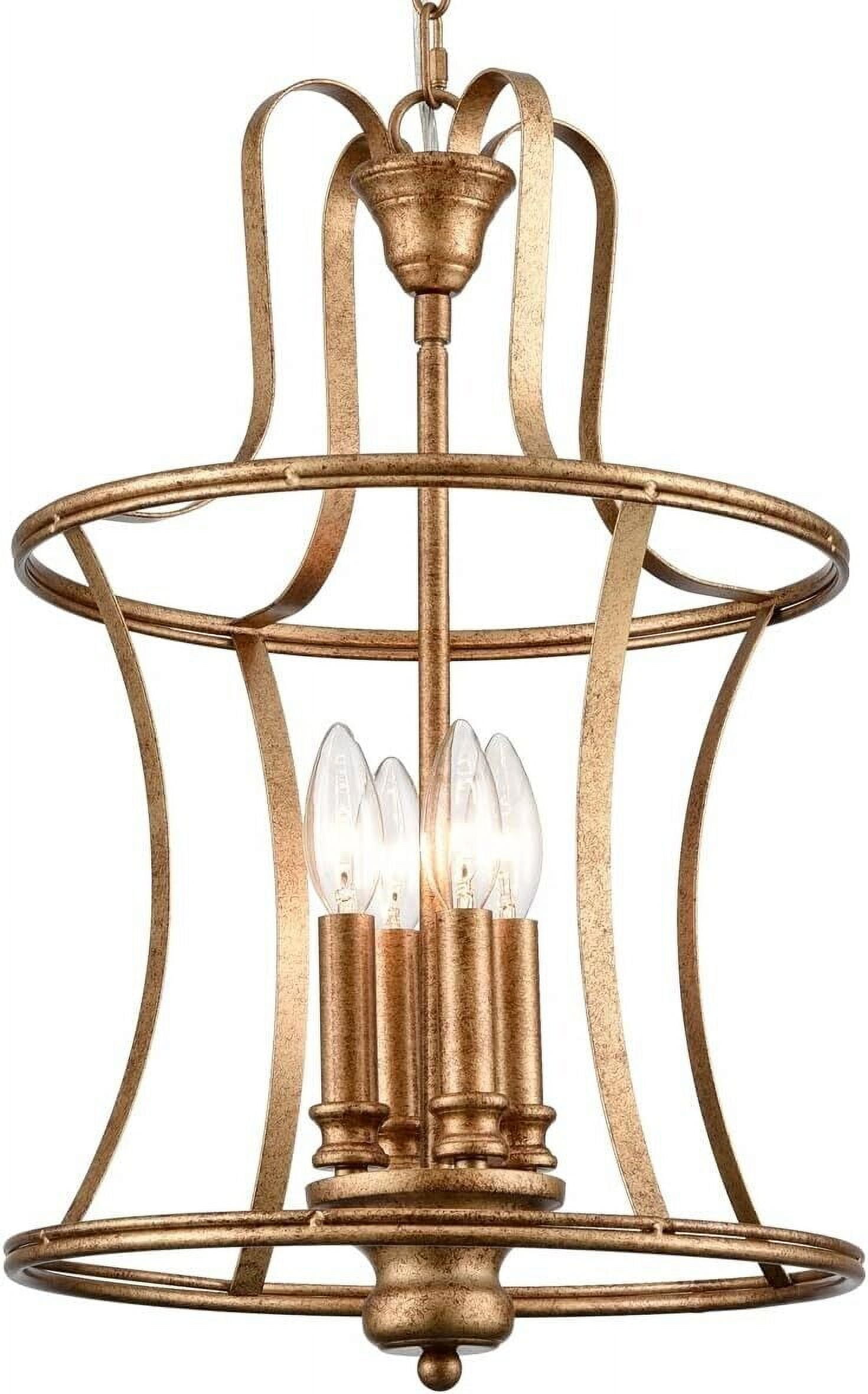 Rusty Gold 4-Light Metal Lantern Pendant Chandelier