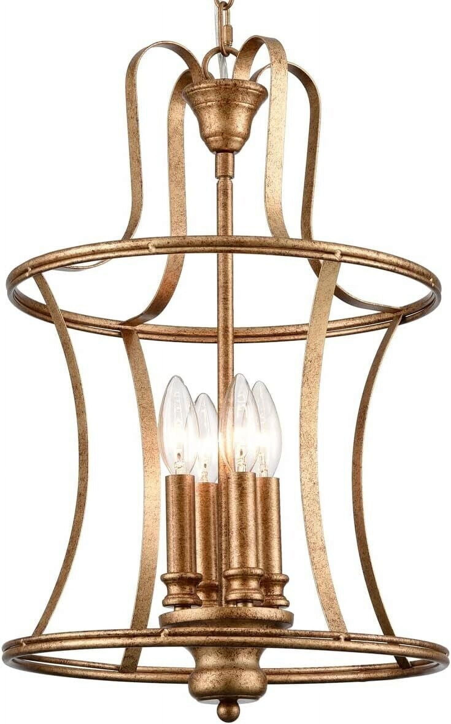 Rusty Gold 4-Light Metal Lantern Pendant Chandelier