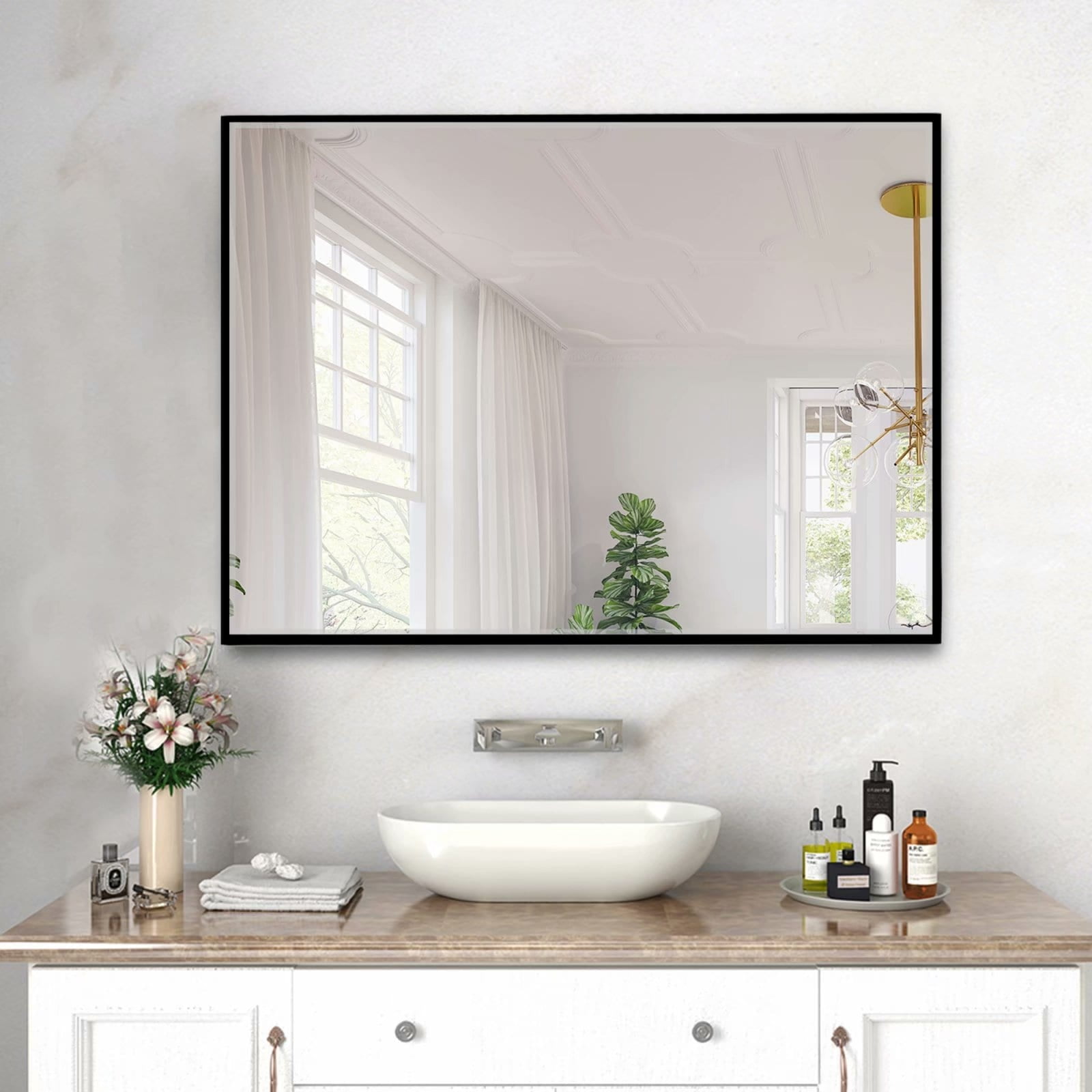 Modern Large Black Rectangle Wall Mirrors for Bathroom Vanity Mirror