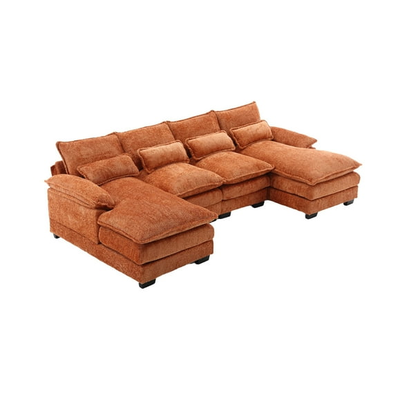 Modern Large Chenille Fabric U-Shape Sectional Sofa (Orange)