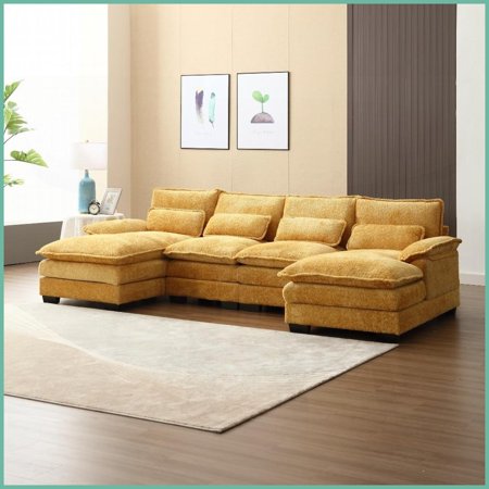 Modern Large Chenille U-Shape Sectional Sofa - Soft Durable Fabric for Spacious Living Rooms