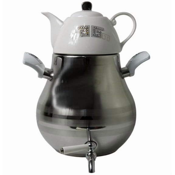 Modern Large Classic Samovar Tea Maker Water Kettle Heavy Thick Stainless Steel Ceramic Porcelain Teapot 6.5 Liter Faucet W/Handle