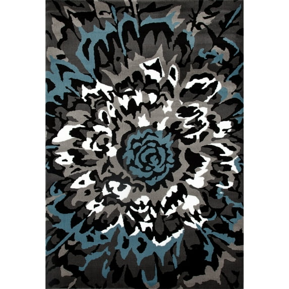 Modern Large Floral Pattern Blue/Grey Polypropylene Area Rug or Runner