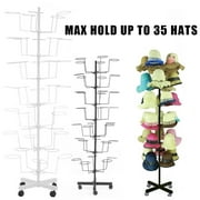 Modern Large Freestanding Hat Rack Stand, Metal Retail Wig or hat display rack, 7 Tier hat holder with 35 Hooks, White