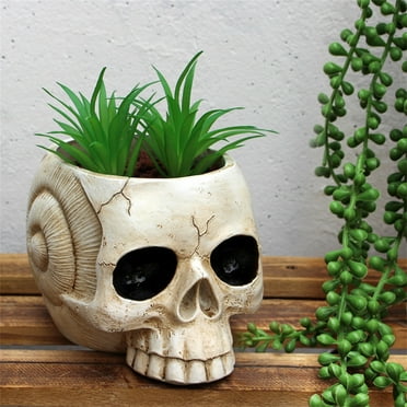 Abocyn Skull Planter & Spne Stand, Resn Skeleton Flower Pot, Gothc