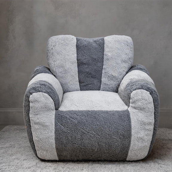 Modern Large Heart-Back Bean Bag Chair High Support Foam Filled Soft Gray Teddy Fabric