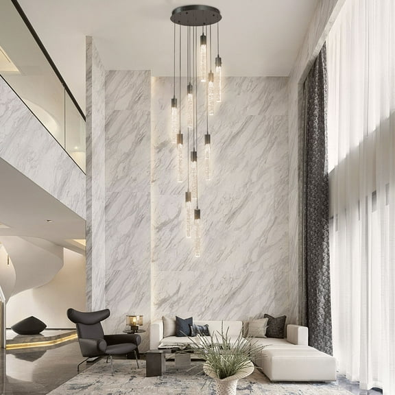 Modern Large LED Crystal Chandelier Adjustable Long Attic Pendant Light 110-240V