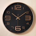 thumbnail image 1 of Modern Large Round 3D Numbers design the wall Clock Silent Indoor Battery Operated Clocks for Hotel Shops - Black Gold, 1 of 8