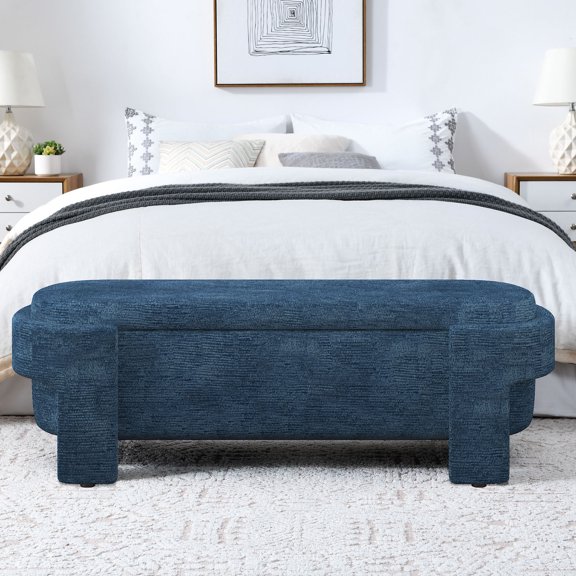Modern Large Storage Entry Bench in Cream Linen Upholstery with Foam Padding - Ideal for Living Spaces