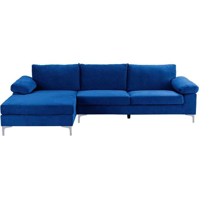 Modern Large Velvet Fabric Sectional Sofa LShape Couch with Extra Wide