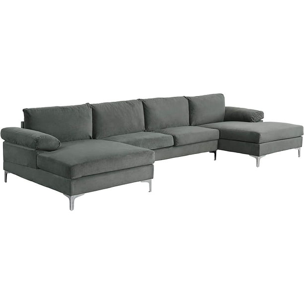 Modern Large Velvet Fabric UShape Sectional Sofa Double Extra Wide
