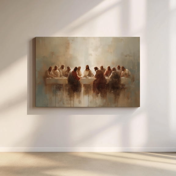Modern Last Supper Wall Art: Christian Art Print Warm Present Vintage UNFRAMED Poster Size 24x36