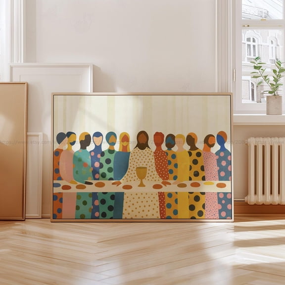 Modern Last Supper Wall Art, Colorful Christian Dining Room Decor