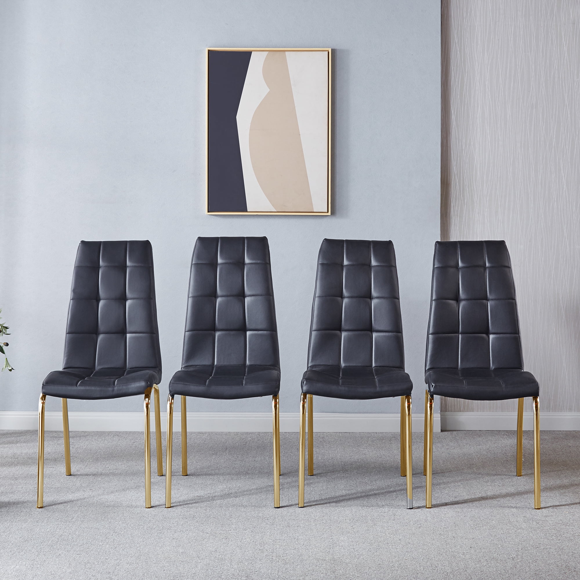 Modern Lattice Design Leatherette Dining Chair with Gold Metal Legs Set ...
