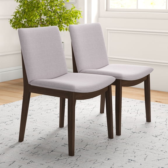 Modern Laura Mid Century Modern Solid Wood Dining Chair Set Beige Linen Upholstered 20x20x32 Inches Set of 2