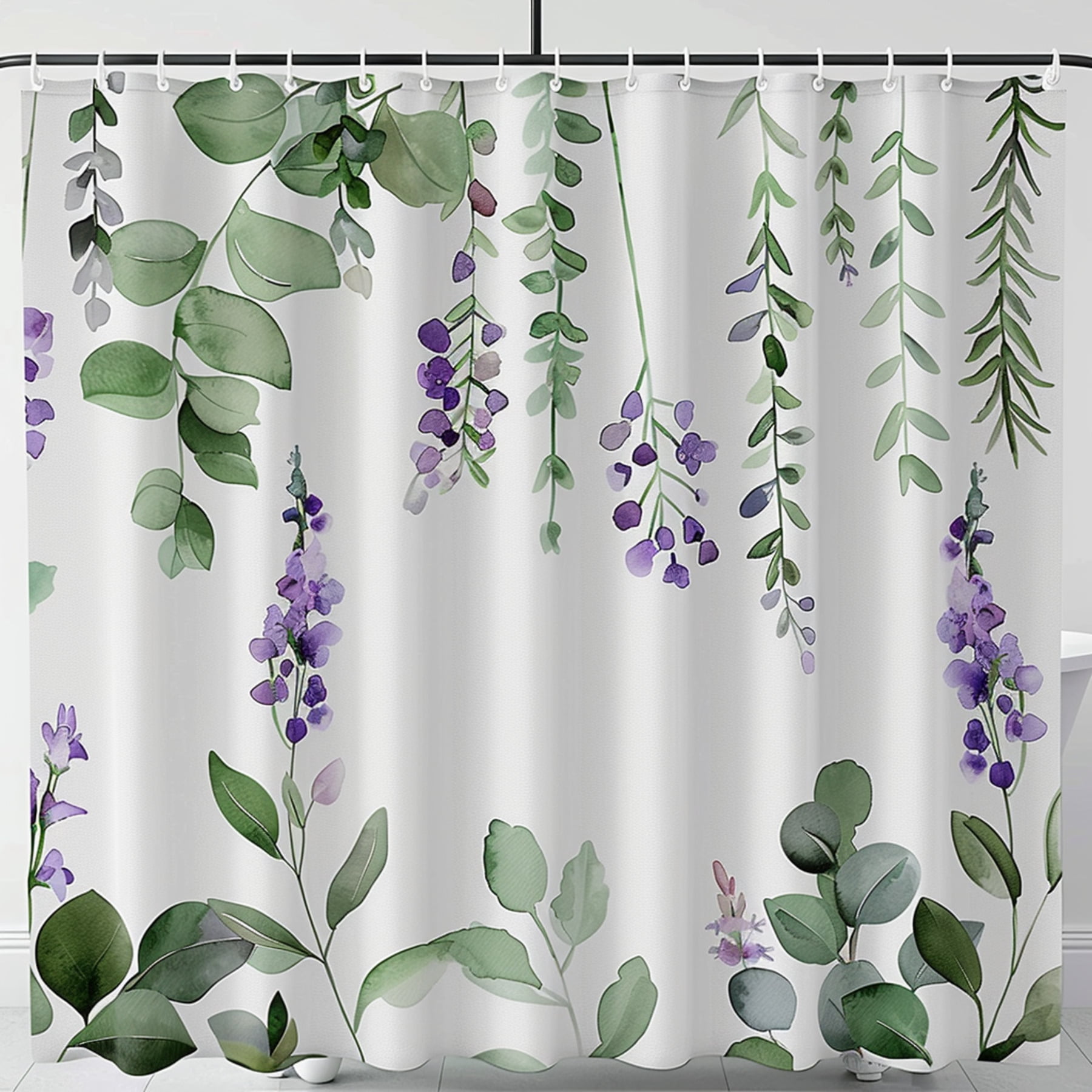 Modern Lavender and Eucalyptus Greenery Shower Curtain with Watercolor