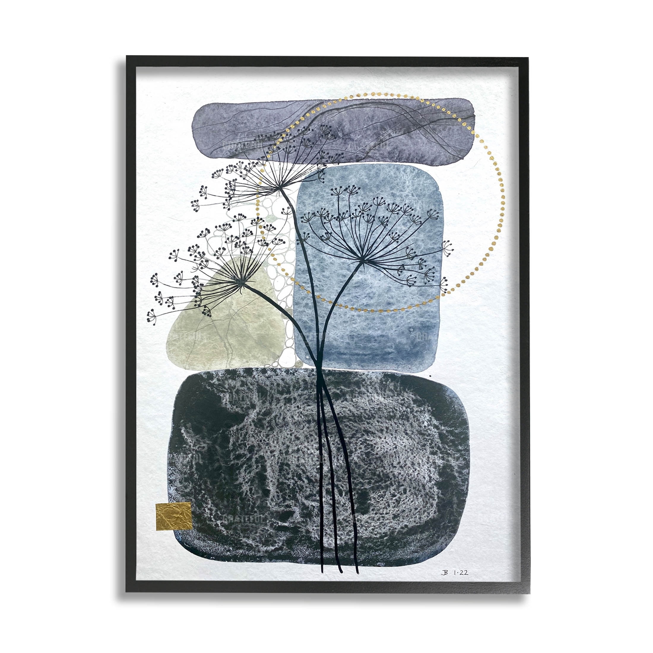 Modern Layered Botanical Pebbles Abstract Graphic Art Black Framed Art Print Wall Art