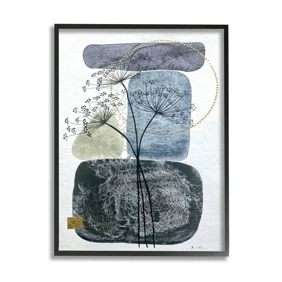 Modern Layered Botanical Pebbles Abstract Graphic Art Black Framed Art Print Wall Art