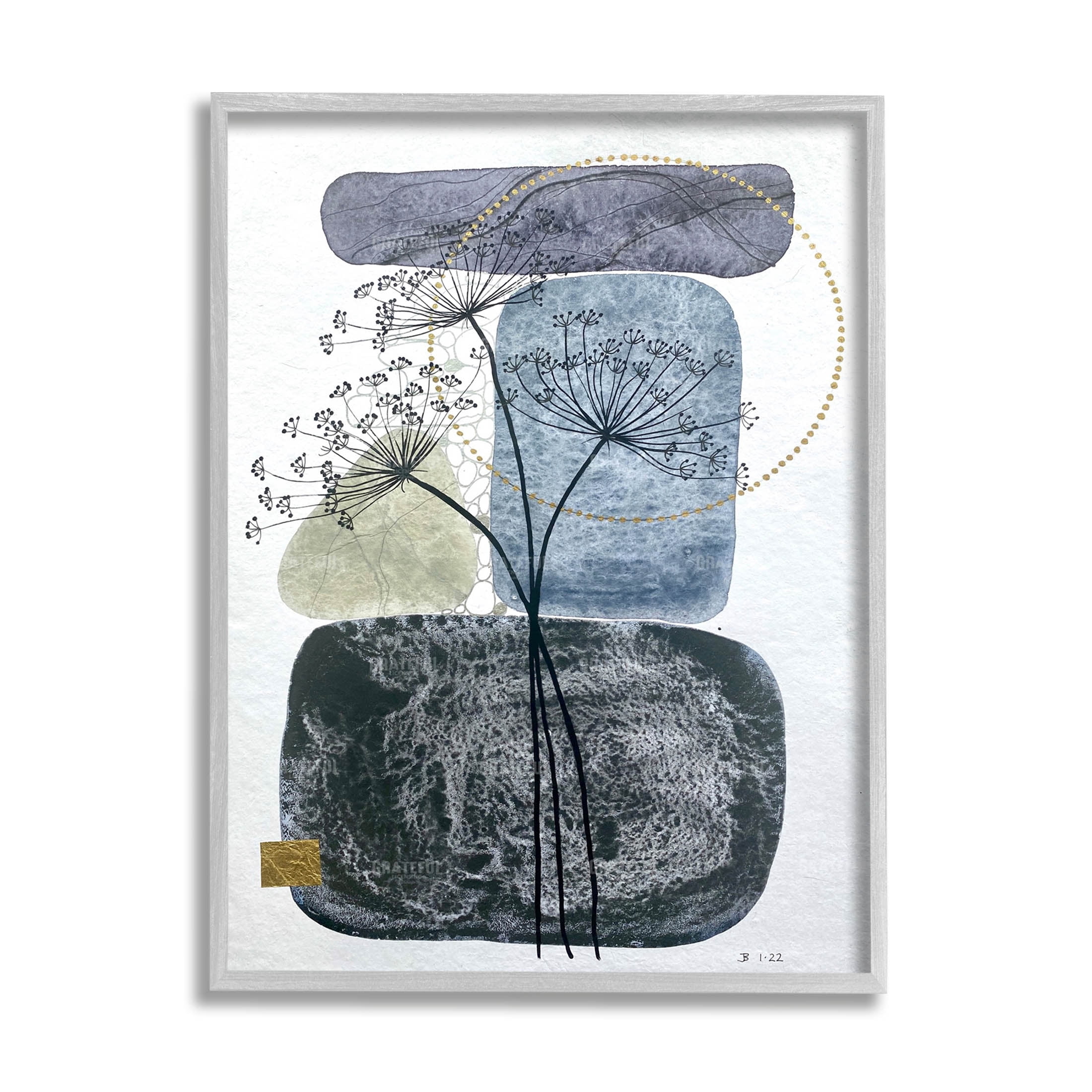 Modern Layered Botanical Pebbles Abstract Graphic Art Gray Framed Art Print Wall Art