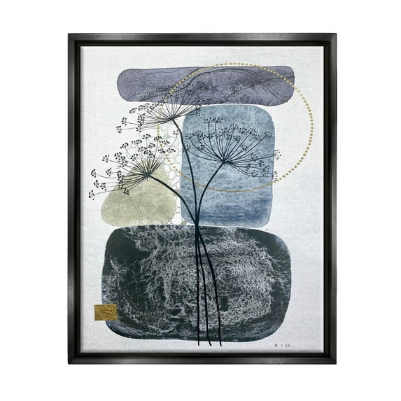 Modern Layered Botanical Pebbles Abstract Graphic Art Jet Black Framed Art Print Wall Art