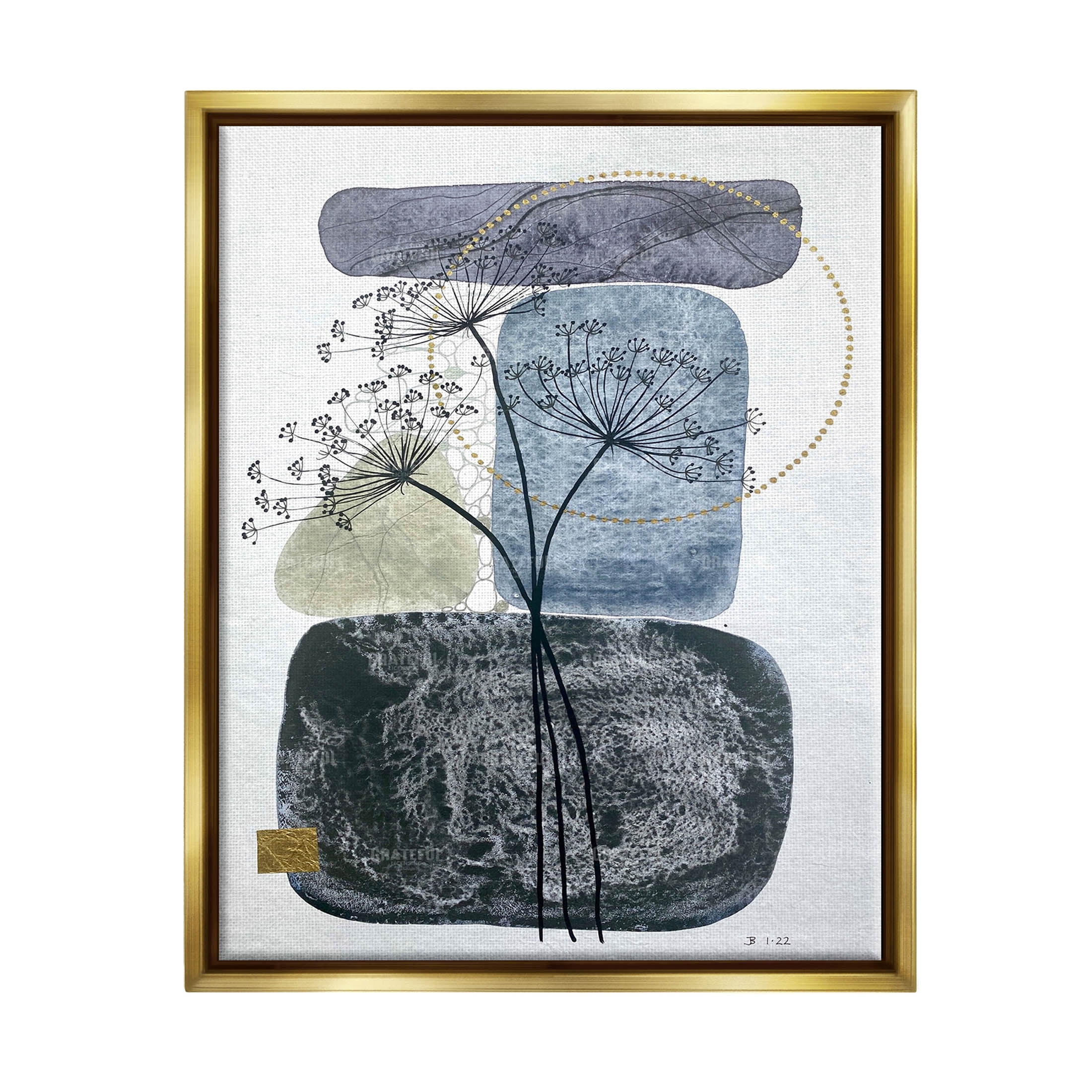 Modern Layered Botanical Pebbles Abstract Graphic Art Metallic Gold Framed Art Print Wall Art