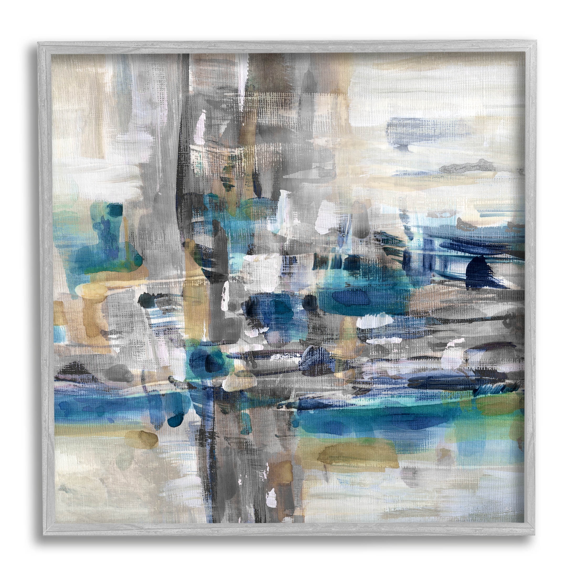 Modern Layered Chaotic Strokes Abstract Painting Gray Framed Art Print Wall Art