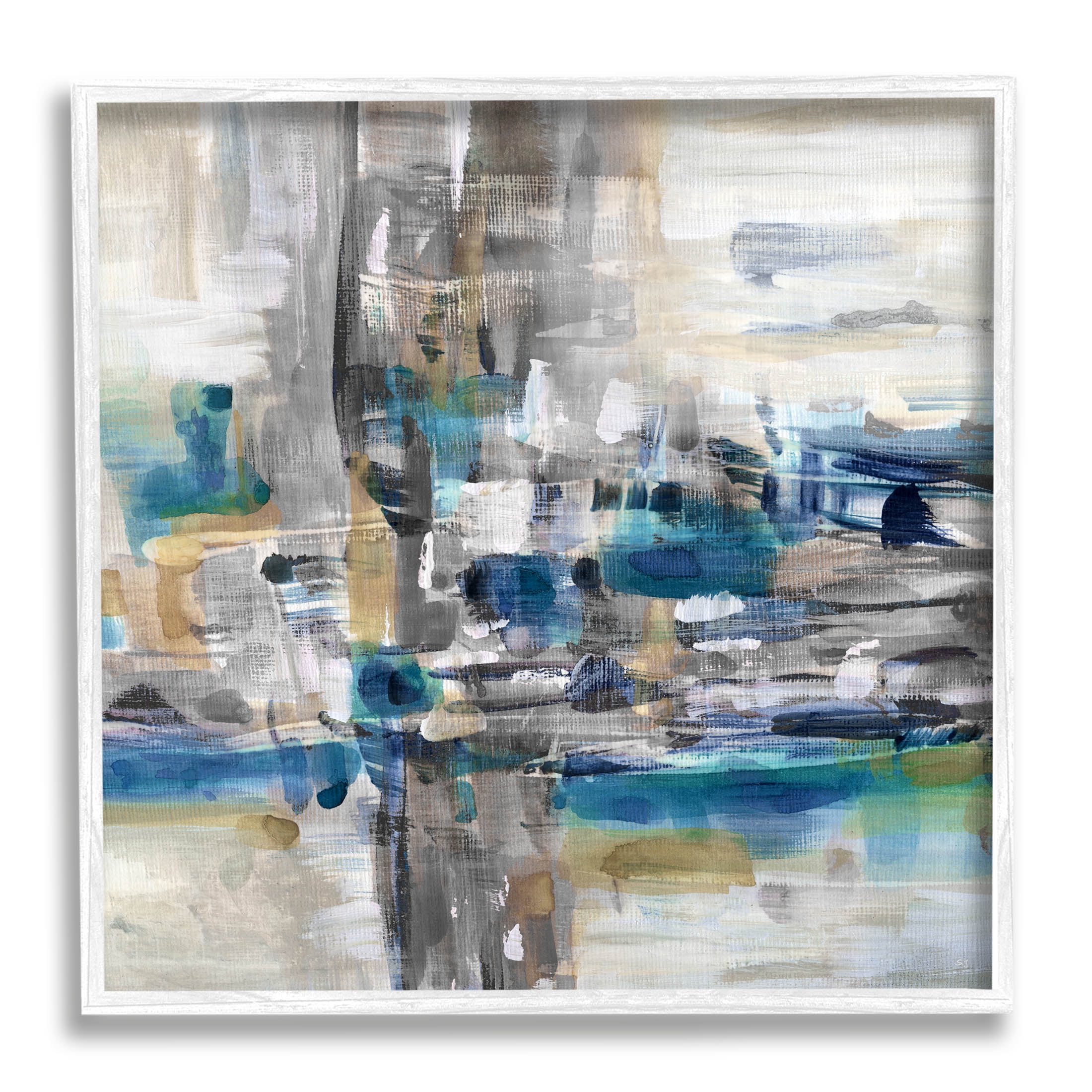 Modern Layered Chaotic Strokes Abstract Painting White Framed Art Print Wall Art