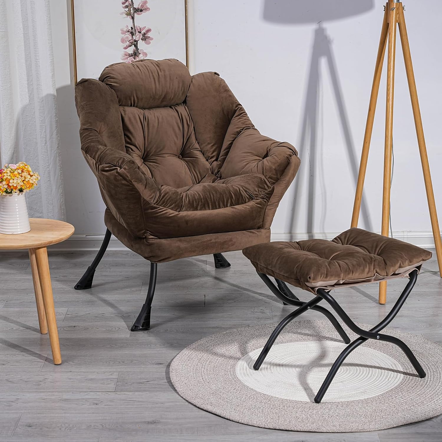 Modern Lazy Chair with Ottoman Comfortable Lounge Chair for Bedroom
