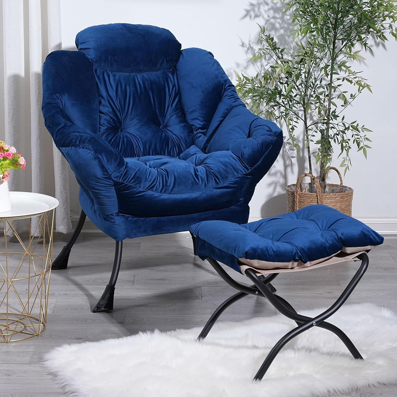 Modern Lazy Chair with Ottoman Comfortable Lounge Chair for Bedroom