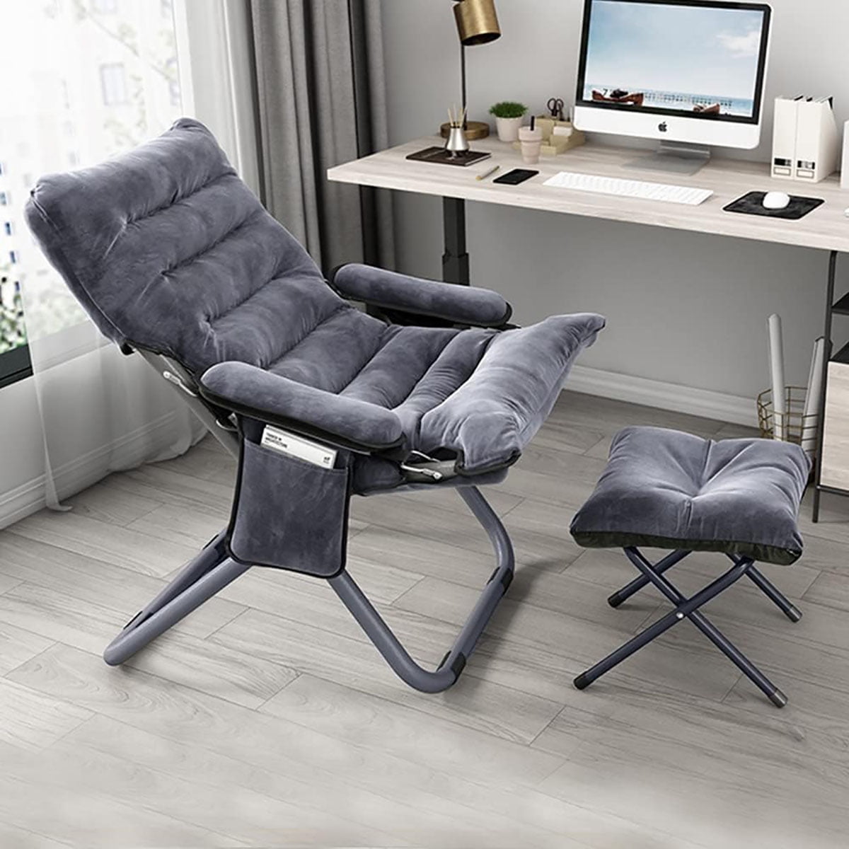 Modern Lazy Chair with Ottoman, Folding Lounge Reclining Sofa Chair