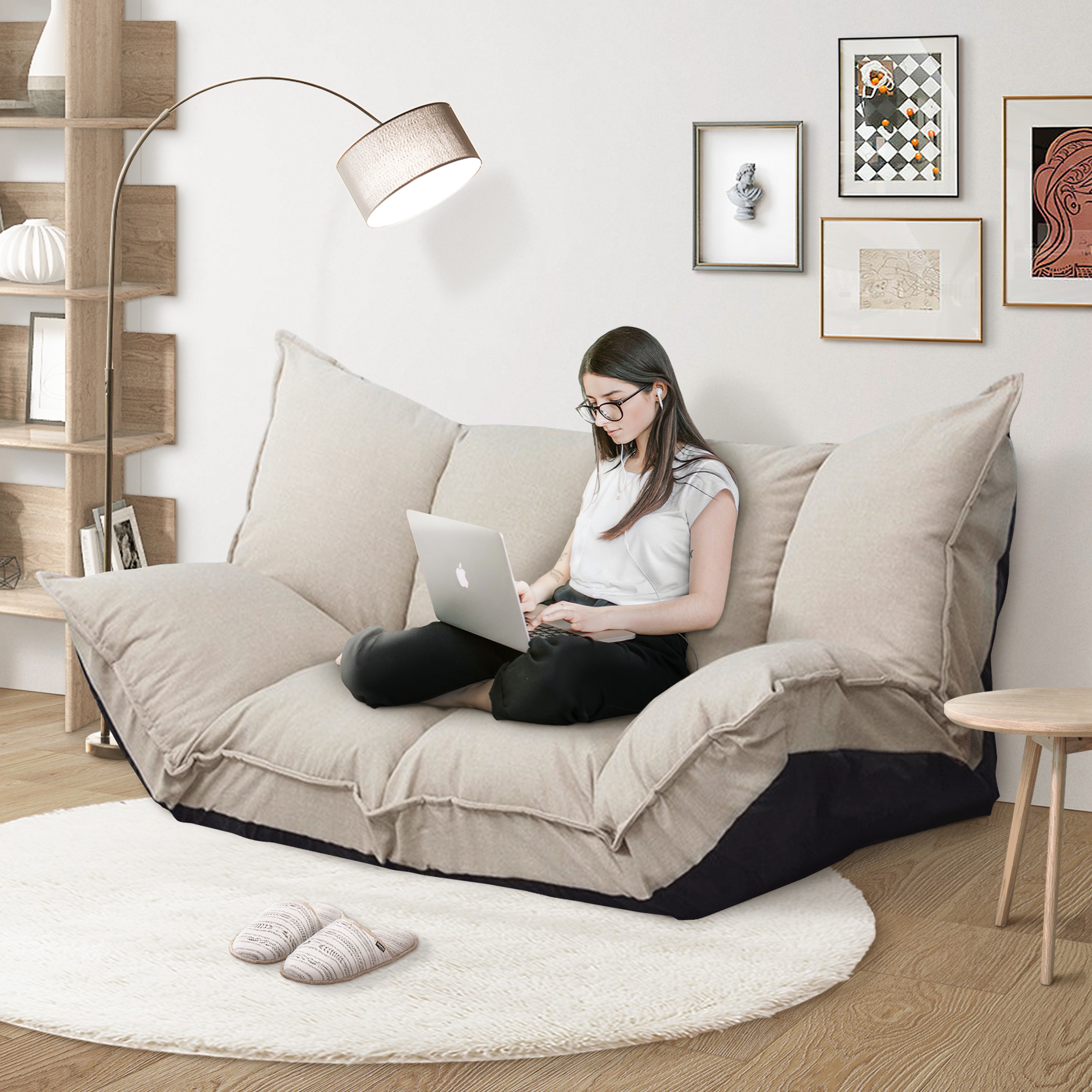 Modern Lazy Sofa Cute Futons Sets Comfortable Adjustable Sofa Bed Beige