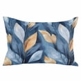 thumbnail image 1 of Modern Leaf Throw Pillow Cover 20 x 26 Inch Decorative Pillow Cover Blue Gold Textured Minimalist Watercolor Lumbar Pillowcase Seasonal Rectangle Cushion Case for Couch Sofa Bed Living Room, 1 of 7
