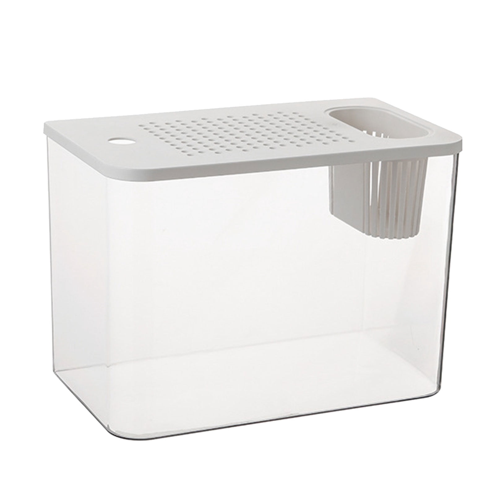 Modern Leakproof Aquarium with Child-Safe Lid & Plant Holder, Home Office Desktop Fish Habitat for