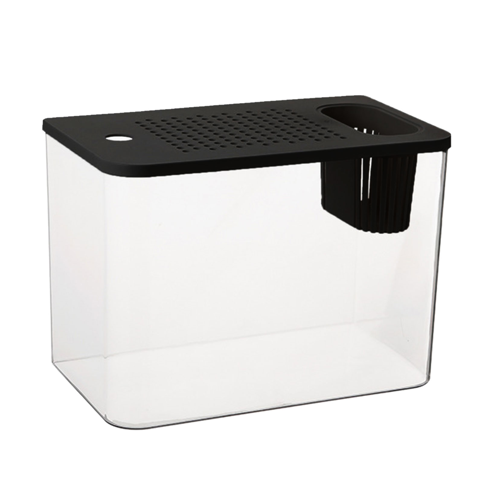 Modern Leakproof Aquarium with Child-Safe Lid & Plant Holder, Home Office Desktop Fish Habitat for