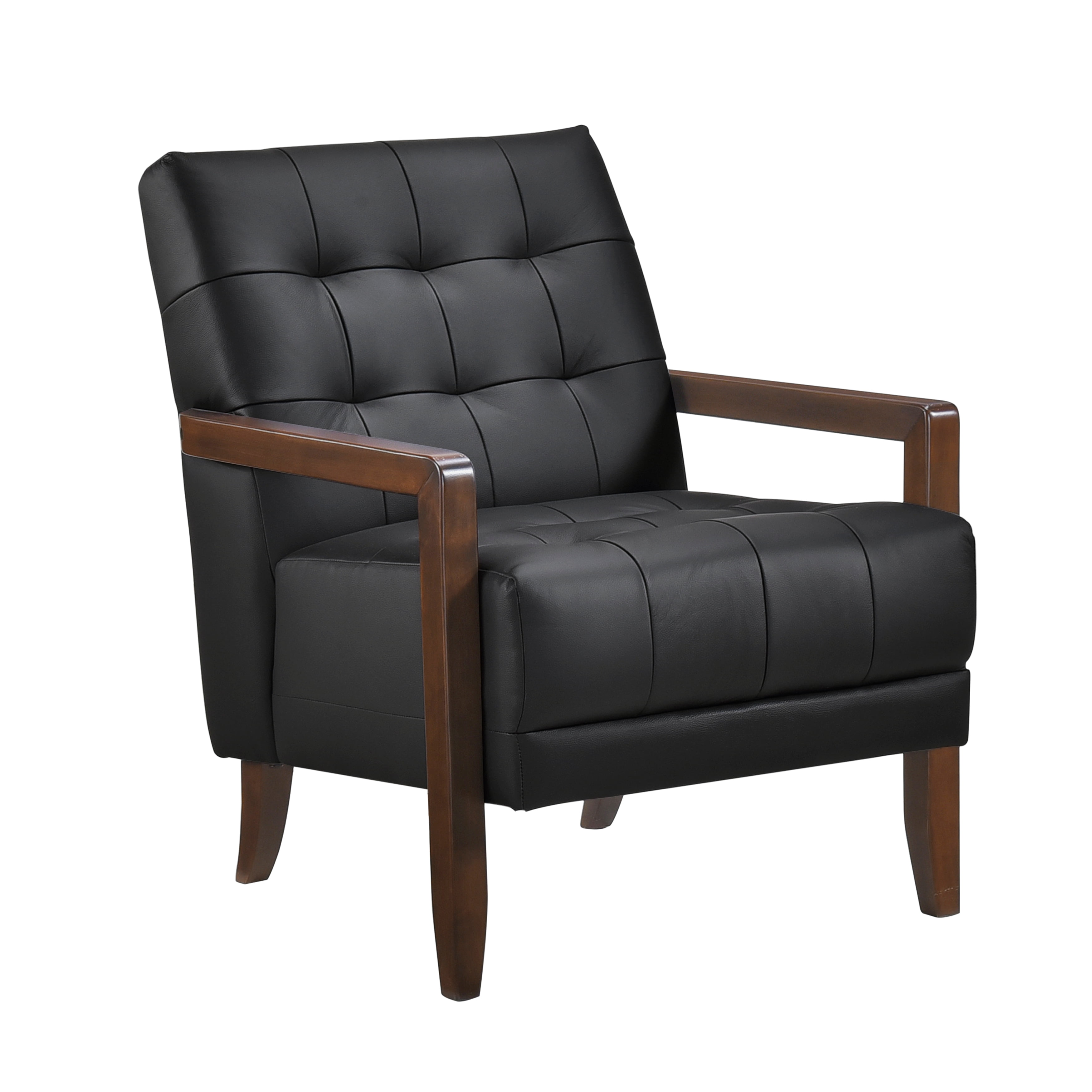 Modern Leather Accent Chair - 300lb Capacity - Grain Leather - Walnut ...