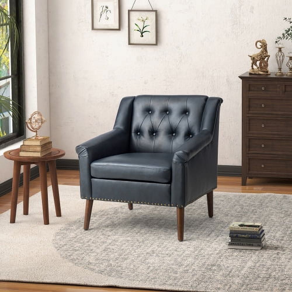 Modern Leather Accent Chair, Button Tufted Upholstered Reading Chair