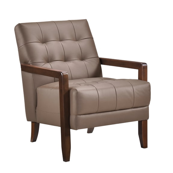 Modern Leather Accent Chair In Brown With And Walnut Contemporary Legs Back