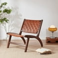 thumbnail image 1 of Modern Leather Accent Chairs for Living Room, Bedroom Chair Reading Chair Mid Century Lounge Chair, Side Brown Leather Chair Indoor Boho Scandinavian Cognac Woven Rattan Faux Leather Accent Chair, 1 of 7