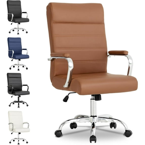 Modern Office Desk Chair, Conference Room Chairs, High Back Ergonomic Home ofiice Chair, Adjustable Height Swivel Executive Computer Chair with Padded Seat and Armrest (Brown)