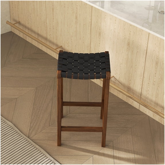 Modern Leather Counter Height Bar Stool for Kitchen Island, 24.5 Inch Seat