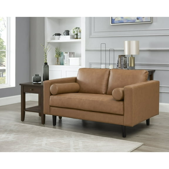 Modern Leather Loveseat in Black, Loveseat Sofa Couch for Bedroom, Living Room Furniture, Space-Saving 2 Seater Couch for Living Room, Bedroom, Apartment, Small spaces, Tan