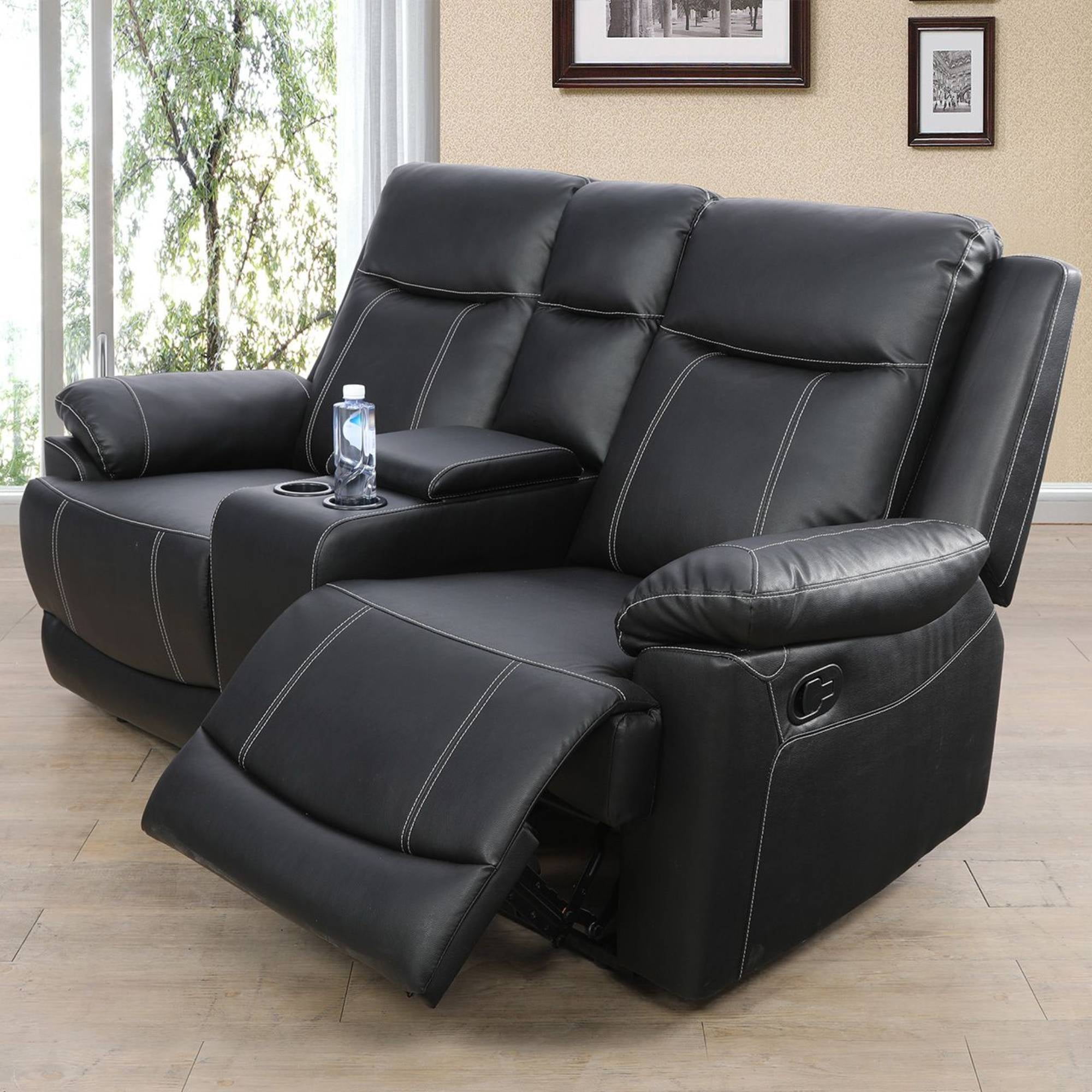 Modern Leather Reclining Loveseat Chairs,2 Seater Lazy Boy Sofa Chair Manual Nursery Recliner ,Black