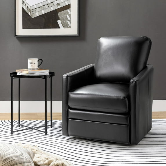 Modern Leather Swivel Chair Barrel Chair, Accent Armchair With Removable Pillow for Living Room Black