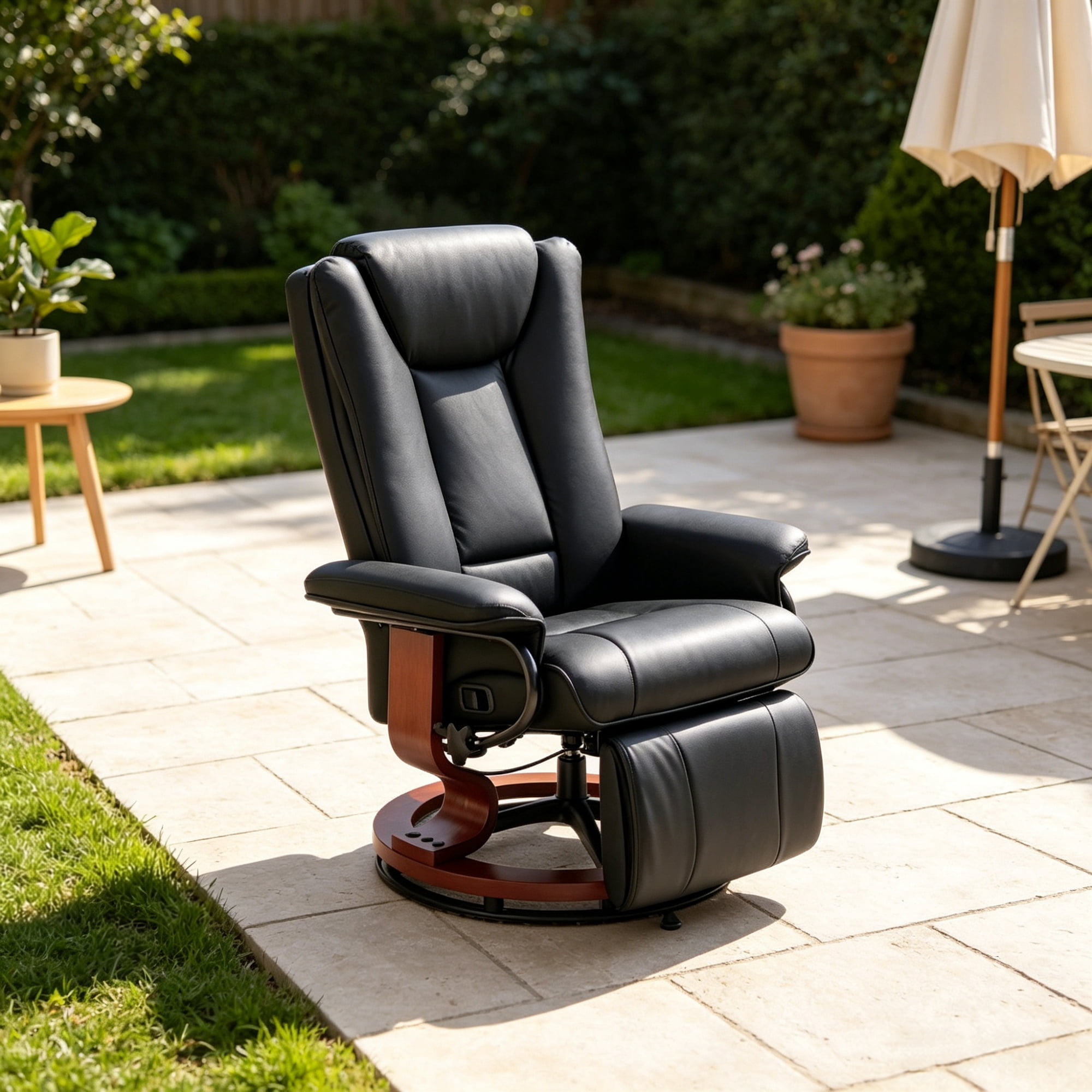 Modern Leather Swivel Recliner with Footrest, Compact Armchair