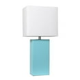 thumbnail image 1 of Modern Leather Table Lamp - Aqua with White Fabric Shade, 1 of 1