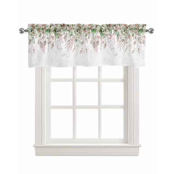 Modern Leaves Linen Curtain Valance for Bedroom/Bathroom/Kitchen/Office/Living/Dining Room Windows,Colored Eucalyptus Aesthetic Plant Rod Pocket Topper Drapes Decorative Cafe Drapery Panel 42x12