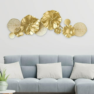 Metal Wall Decor Gold Landscape Art Wall Sculptures Decoration Wall  Background Pendant Hanging Decor with LED Lights for Bathroom Bedroom  Living Room