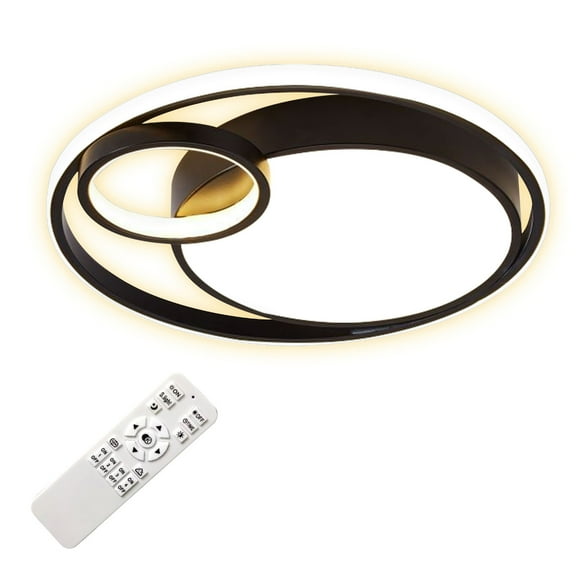 Modern Led Ceiling Light, 45W Bright Ceiling Lighting, Pendant Lamp Lighting Fixture, 3000-6500K Adjustable Round Diningroom Lamp with Remote, Living Room Chandelier (16.5 IN, Black)