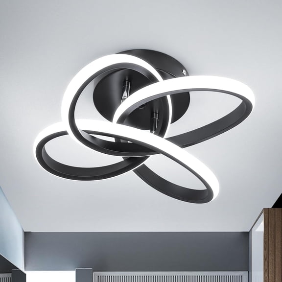 Modern Led Ceiling Light Fixture, 6000K Small Hallway Ceiling Light, Black Close to Ceiling Lights for Hallway Bedroom Bathroom Entryway Balcony Stair Curved Design Ceiling Lamp